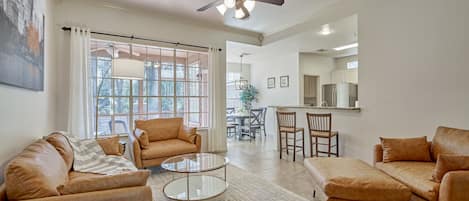 Modern living room with lots of seating!