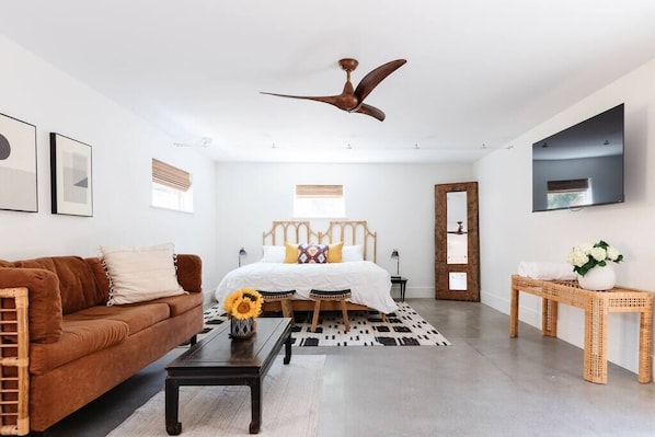 Main living space, including King-sized bed.