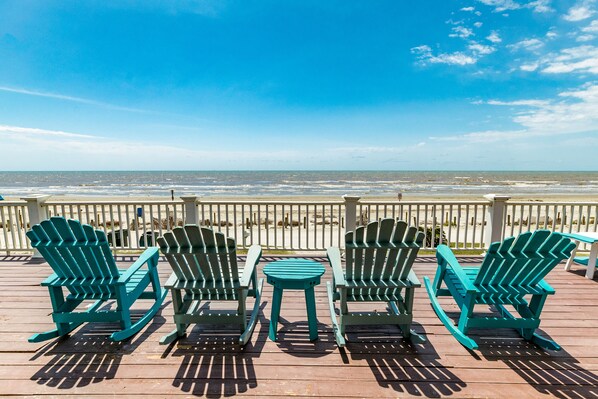 Expansive deck with panoramic Gulf views