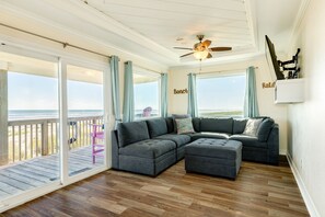 Wall of windows brightens the living area