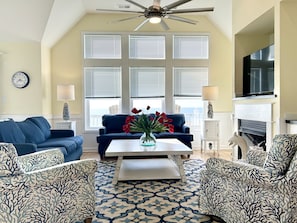 Living room overlooking water