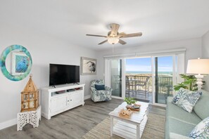 Bright, light ocean air filled open main living area floor plan 