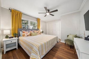 Get ready to sink into the ultimate comfort with our cozy and inviting bedroom, complete with all the modern amenities you need for a seamless stay