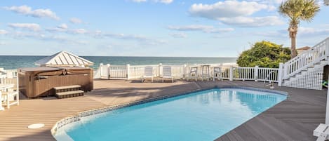 Oceanfront pool and Hot tub. Pool can be  heated.