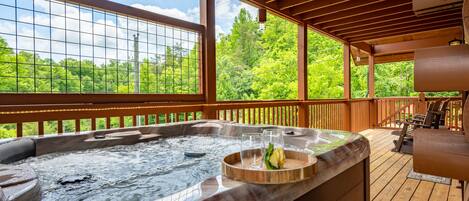 Relax in the hot tub after a fun filled day