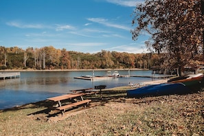 Direct lake access with boat ramp, docks, beach, swimming area, and canoes!