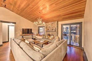 Living Room | Smart TV w/ Cable | Wood-Burning Fireplace | Access to Balcony