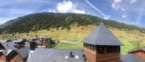 Vista desde la cabaña en verano de la ribera del rio Incles