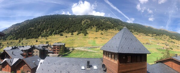 Vista desde la cabaña en verano de la ribera del rio Incles