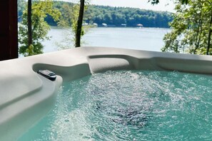 Hot tub overlooks the water