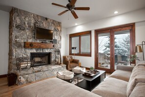 Ceiling Fan, Indoors, Fireplace, Furniture, Living Room