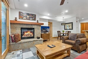 Fireplace, Indoors, Table, Furniture, Living Room