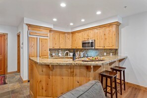 Indoors, Kitchen, Hardwood, Kitchen Island, Microwave