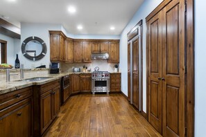 Indoors, Hardwood, Stained Wood, Floor, Kitchen