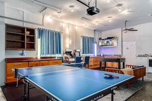 Garage game room!  Ping pong, foosball, 2 arcades, and more