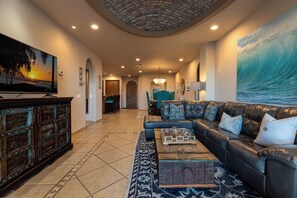 Front door and the living/dining room view