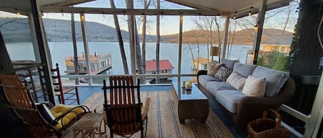 Lake views from the cozy screened-in porch