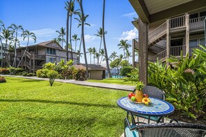 The View to the Ocean front and pool area from the Lanai.