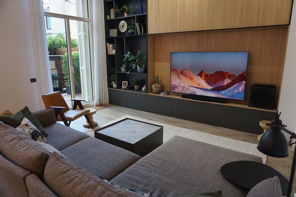 Living Room with 62" Smart UHD TV