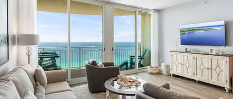 This fully remodeled 2BR/2BA + bunk nook condo at the luxurious AQUA Resort is fully remodeled and professionally decorated with all new furniture/decor. It features 2 King Beds, big Smart TVs, a well stocked kitchen, and best of all, commanding views of P