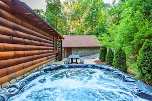 Private, six person hot tub located on the patio