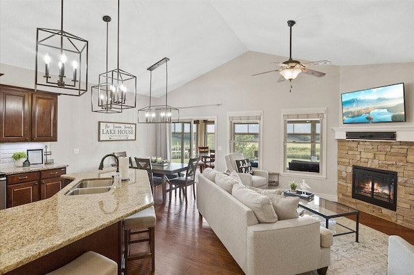 Open main level kitchen and family room