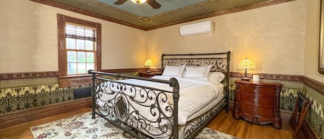 Bedroom with California king bed.