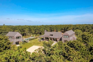 Aerial View Of Compound - Carriage House Left, Pool, Main House