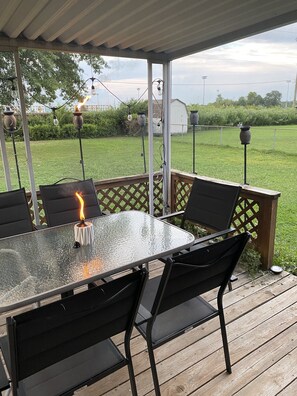 expand the fun to the cover deck-patio! Seating for 6, Bike Rack, Pit Boss
