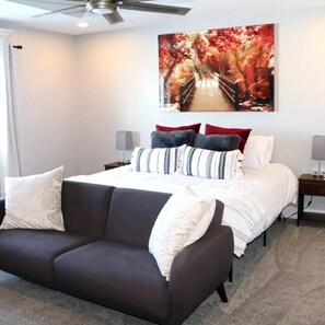 Master bedroom has a comfortable king size bed, with a sleeper sofa if needed.