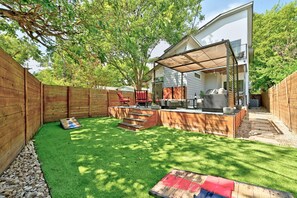A backyard lounge area perfect for entertainment.