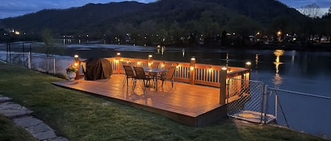 Beautiful deck overlooking the river and mountains.