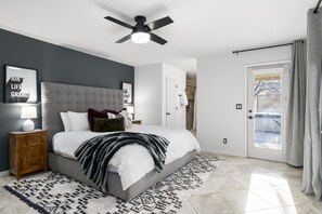 Master Bedroom with Patio door out to the Hot Tub and Patio