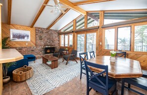 Main living room with fire place.