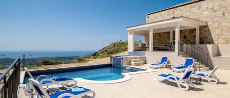 Terrace of the luxury Villa Leni with incredible view to the Dubrovnik Riviera