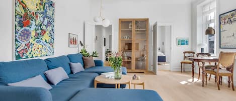 Living room - Please note that we have 3 apartments, they differ in design but have the same layout and are overall identical in quality level. We cannot guarantee that the apartment you'll get looks exactly as the photos. The apartments are located on the, 3rd, 4th and 5th floor.