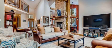 Great room opens to dining room