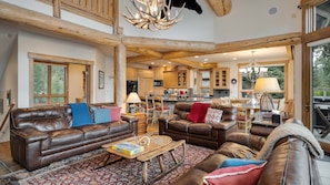 Great room looking into kitchen and dining area