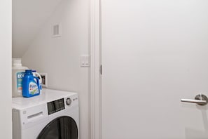 Washer/dryer combination unit! Detergent and bleach provided as well.