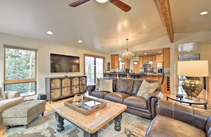 Living room and view of kitchen