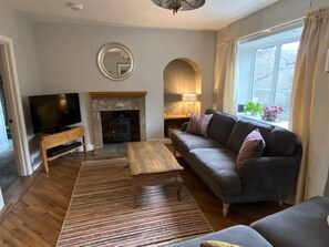 Living area with log burning stove