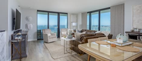 Open living area with views of the bay