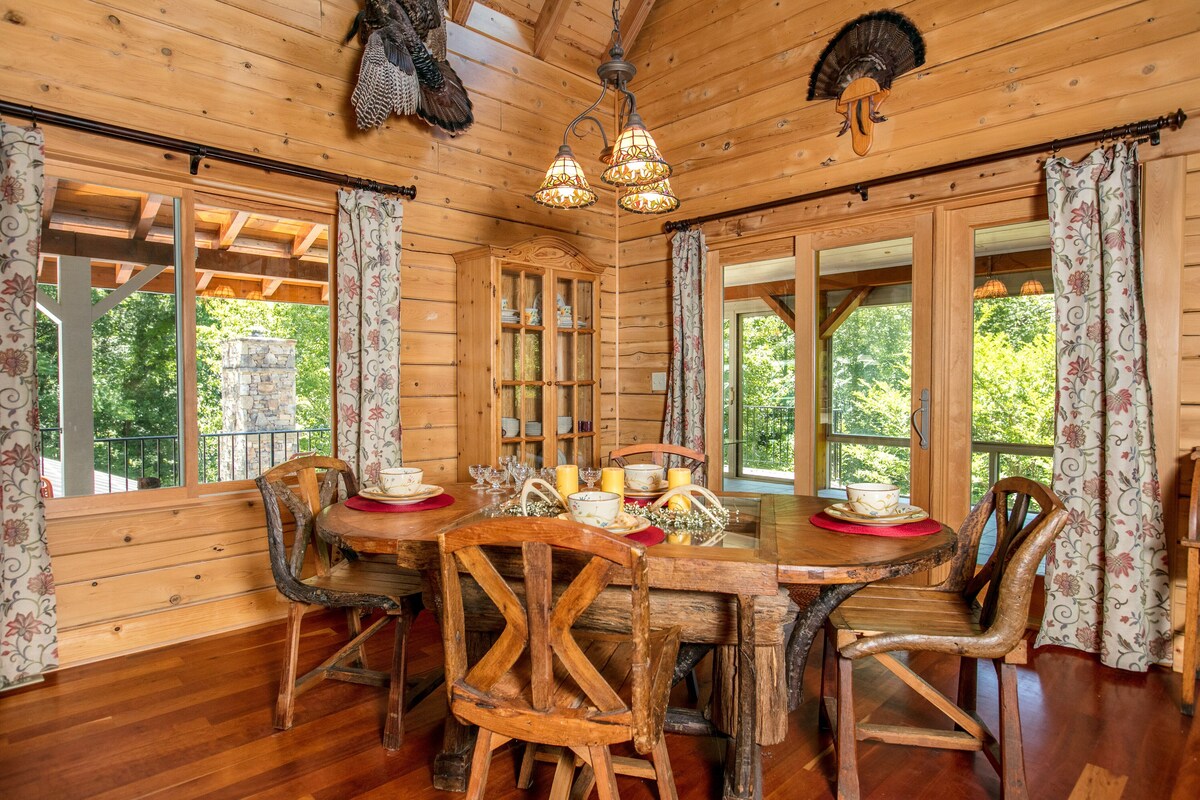 Riverside opulence with game room, private heated pool, hot tub & firepit