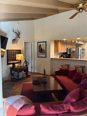 This view from the patio gives a clear picture of how cozy and inviting this home is.