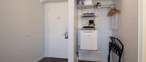 This unit comes with a coffee maker and a mini-fridge