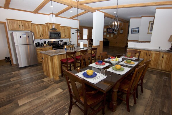 Full-service kitchen with great views through huge windows
