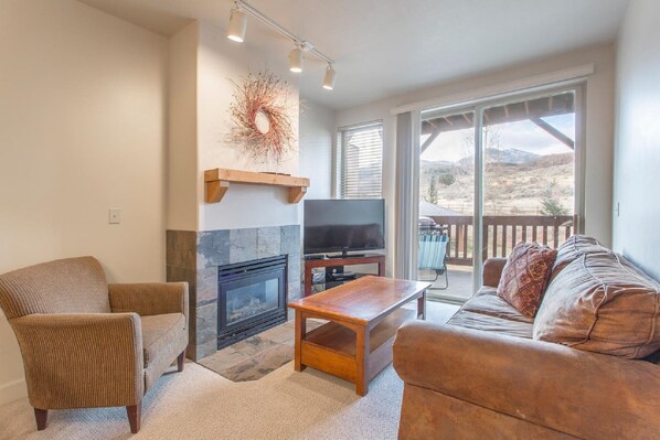 Cozy living room with great views and private deck