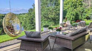 It is a basement unit, yet you can enjoy beautiful river views up on the patio.