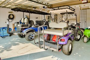 2 Golf Carts, Kayak, Bikes