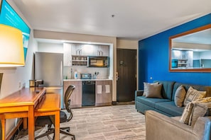 Living area of Studio Apartment. Couch folds out into full size bed.